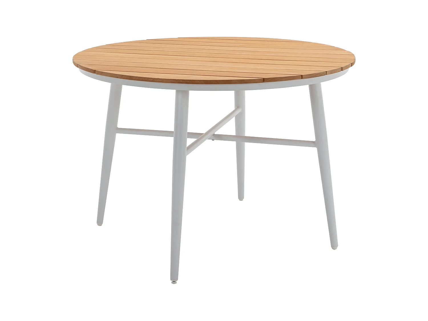 Salle à manger de jardin en bois et aluminium : une table D.110 cm et 4 fauteuils - Blanc et naturel clair - MIAMI de MYLIA