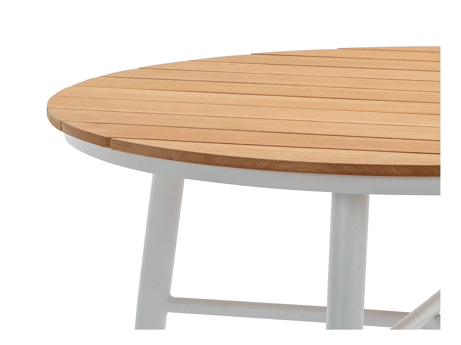 Salle à manger de jardin en bois et aluminium : une table D.110 cm et 4 fauteuils - Blanc et naturel clair - MIAMI de MYLIA