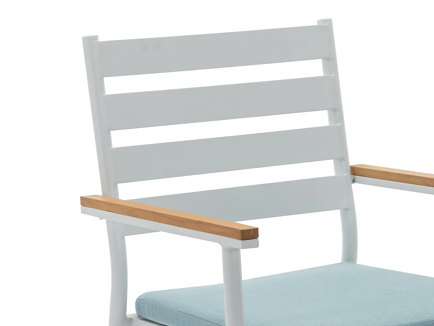 Salle à manger de jardin en bois et aluminium : une table D.110 cm et 4 fauteuils - Blanc et naturel clair - MIAMI de MYLIA