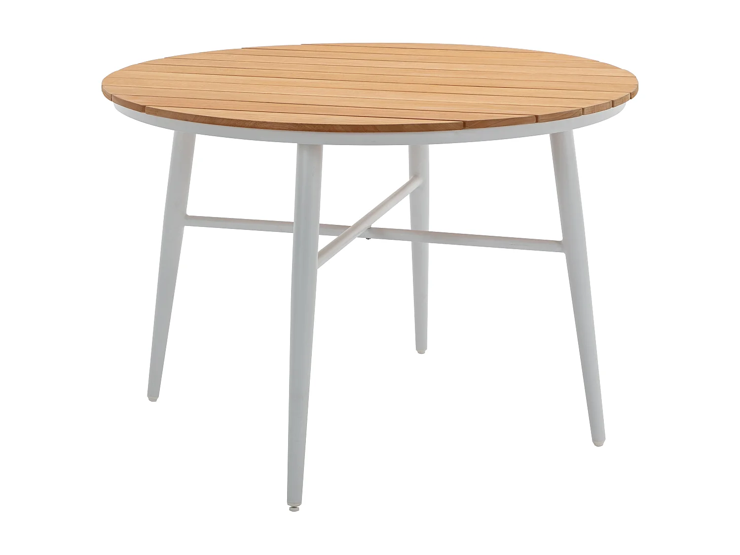 Salle à manger de jardin en bois et aluminium : une table D.110 cm et 4 fauteuils - Blanc et naturel clair - MIAMI de MYLIA