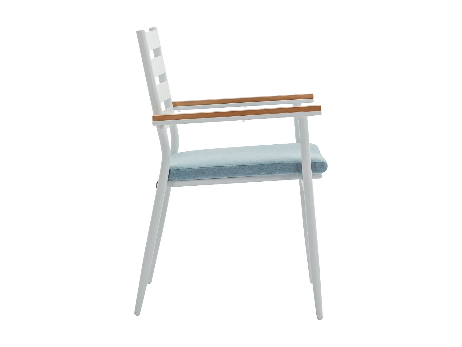 Salle à manger de jardin en bois et aluminium : une table D.110 cm et 4 fauteuils - Blanc et naturel clair - MIAMI de MYLIA