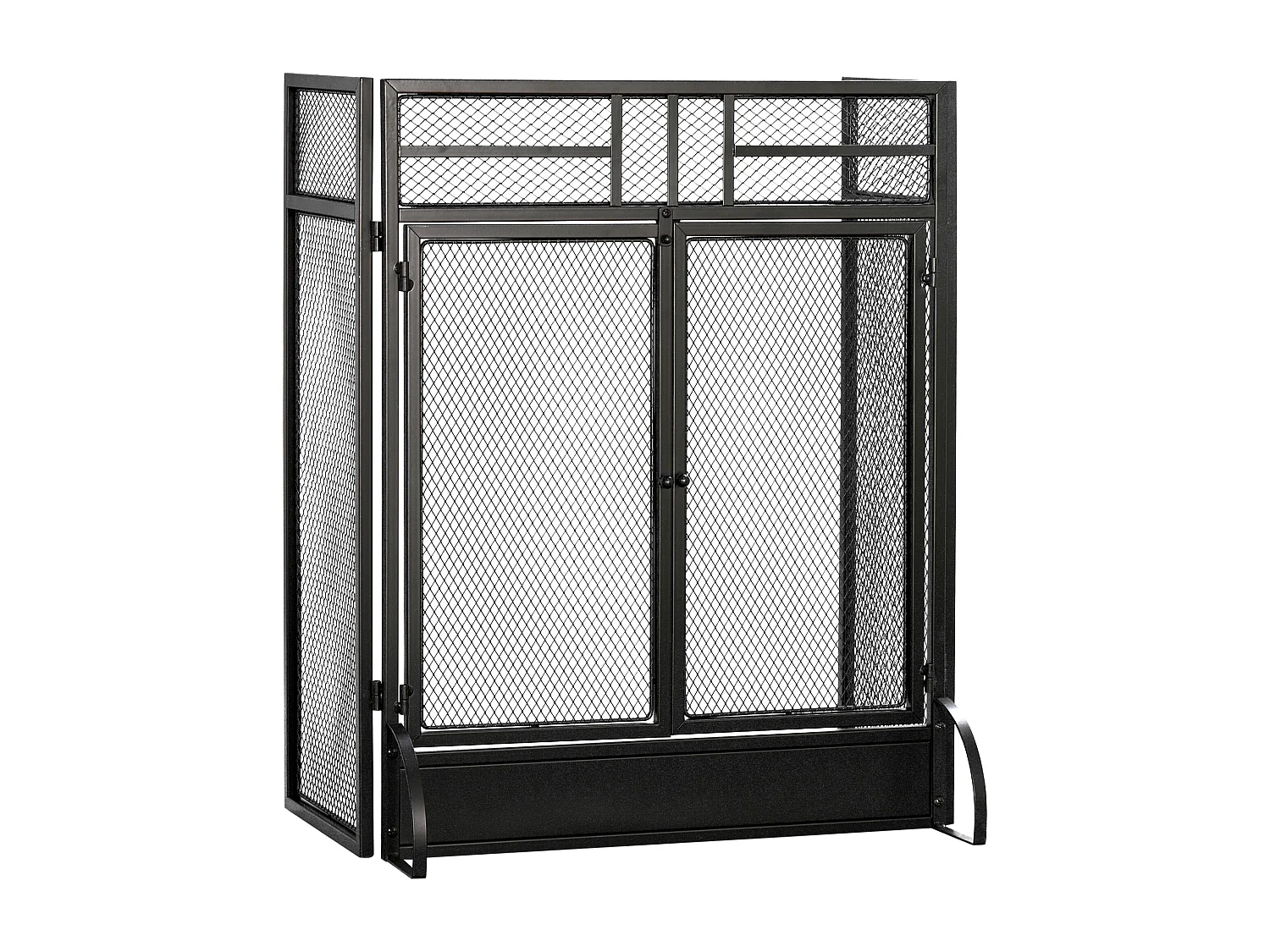 Pare-feu large pour cheminée ou poêle - pare-étincelles - 3 volets pliables et double porte - métal noir