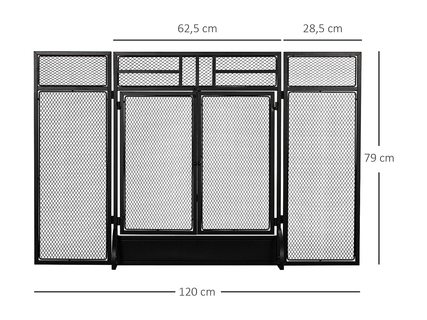 Pare-feu large pour cheminée ou poêle - pare-étincelles - 3 volets pliables et double porte - métal noir
