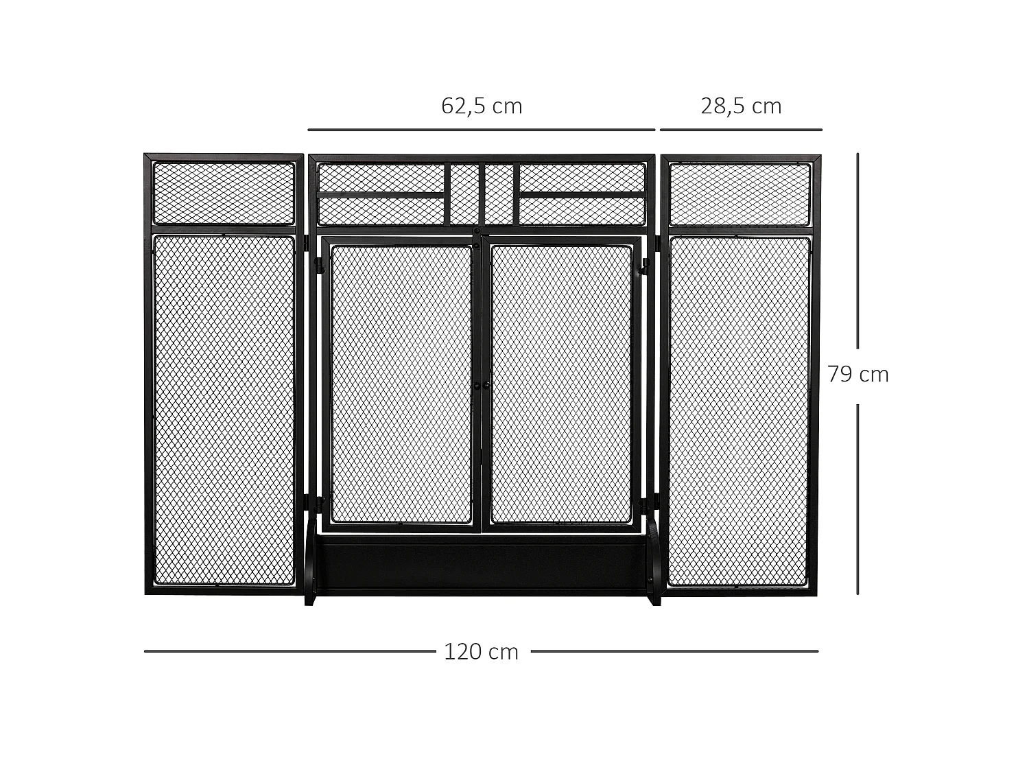 Pare-feu large pour cheminée ou poêle - pare-étincelles - 3 volets pliables et double porte - métal noir