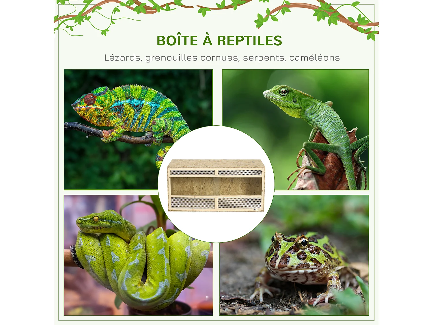 Terrarium - vivarium reptiles - 2 portes coulissantes verre trempé - parois frontales maillées - métal OSB