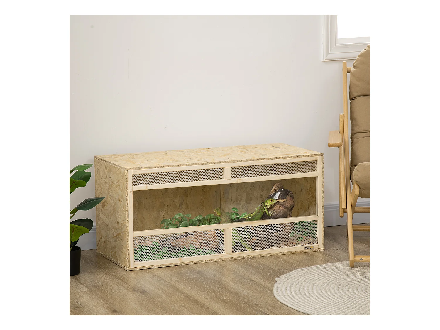 Terrarium - vivarium reptiles - 2 portes coulissantes verre trempé - parois frontales maillées - métal OSB