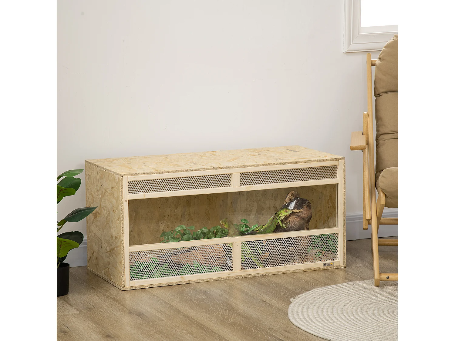 Terrarium - vivarium reptiles - 2 portes coulissantes verre trempé - parois frontales maillées - métal OSB