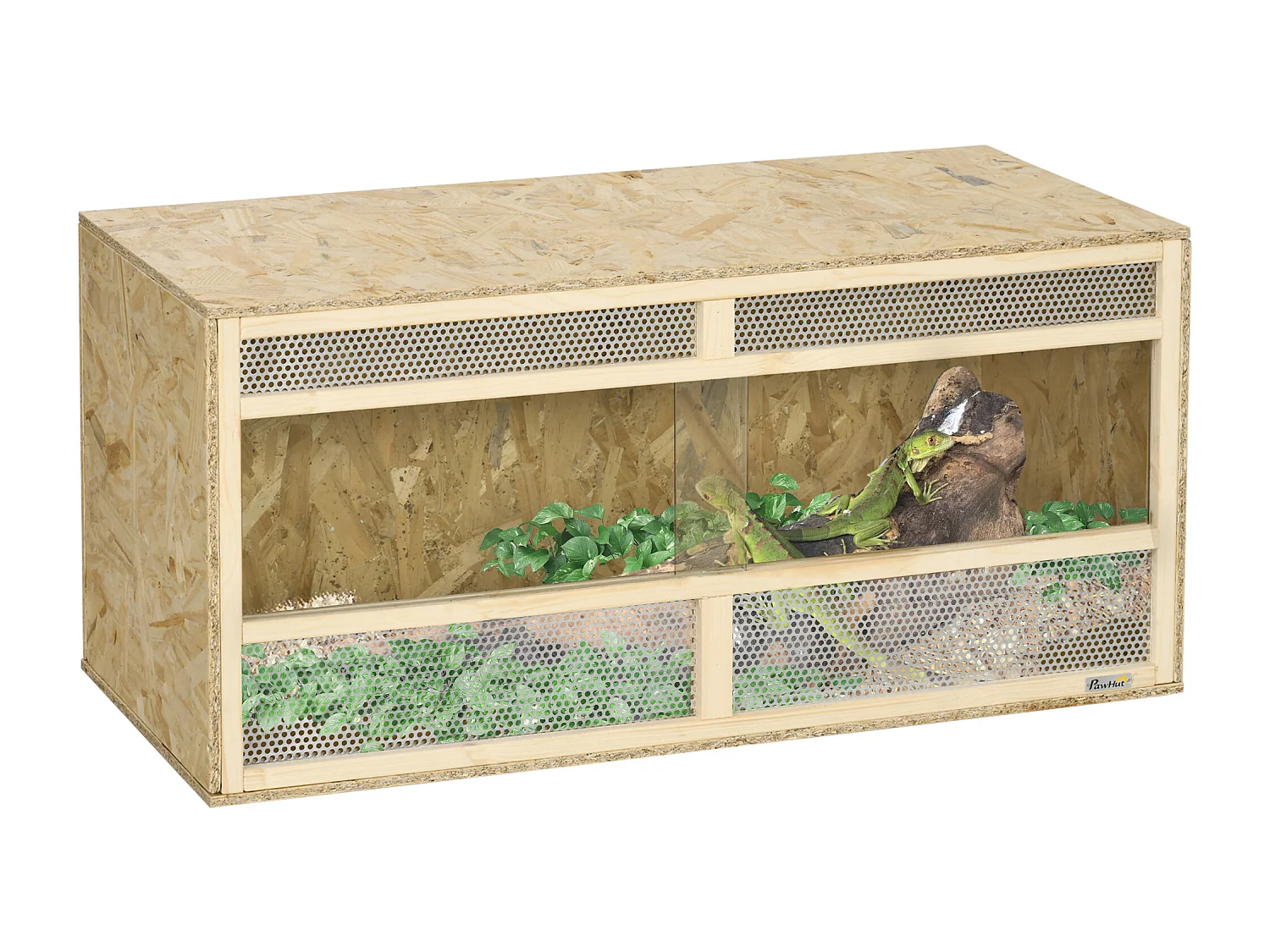 Terrarium - vivarium reptiles - 2 portes coulissantes verre trempé - parois frontales maillées - métal OSB