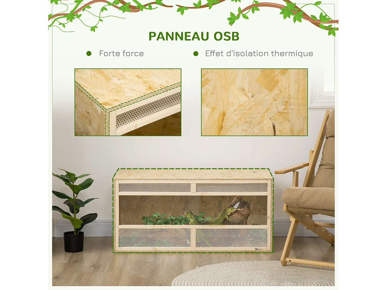 Terrarium - vivarium reptiles - 2 portes coulissantes verre trempé - parois frontales maillées - métal OSB