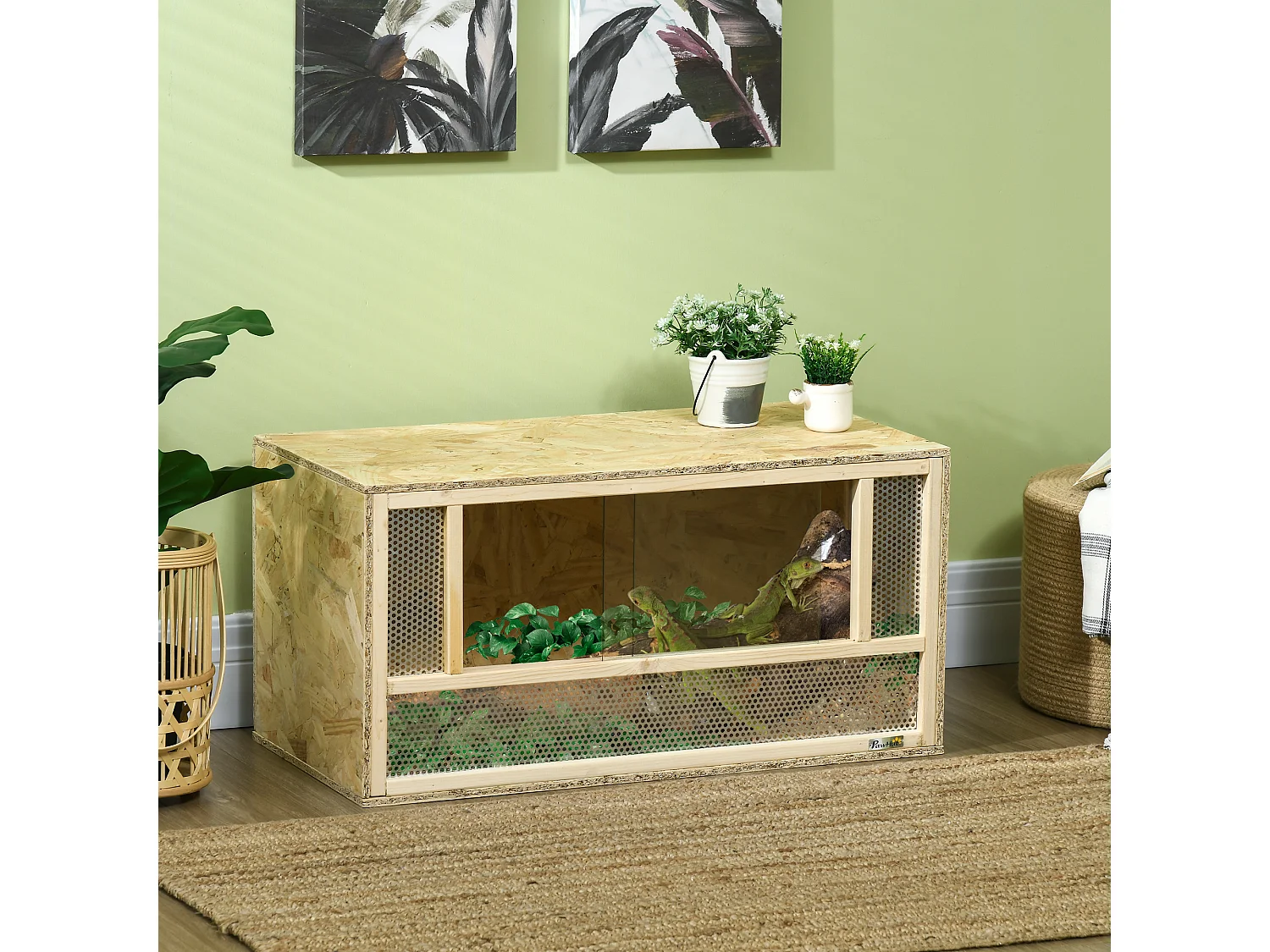 Terrarium - vivarium reptiles - 2 portes coulissantes verre trempé - parois maillées frontales - métal OSB