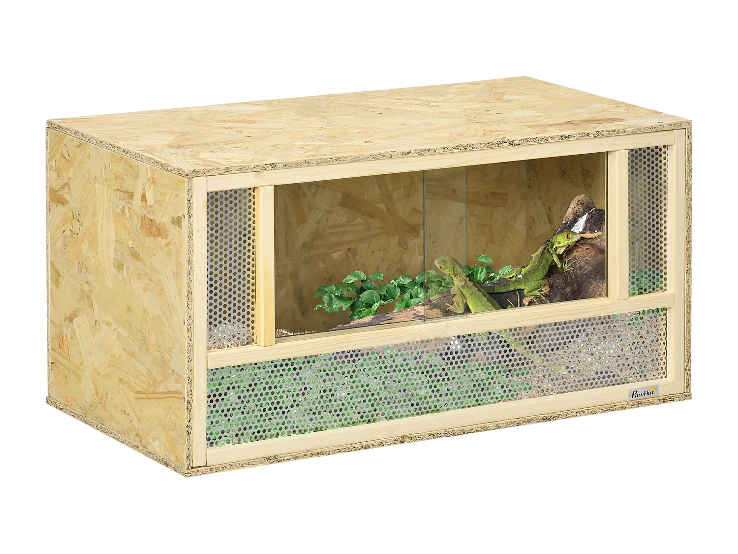 Terrarium - vivarium reptiles - 2 portes coulissantes verre trempé - parois maillées frontales - métal OSB