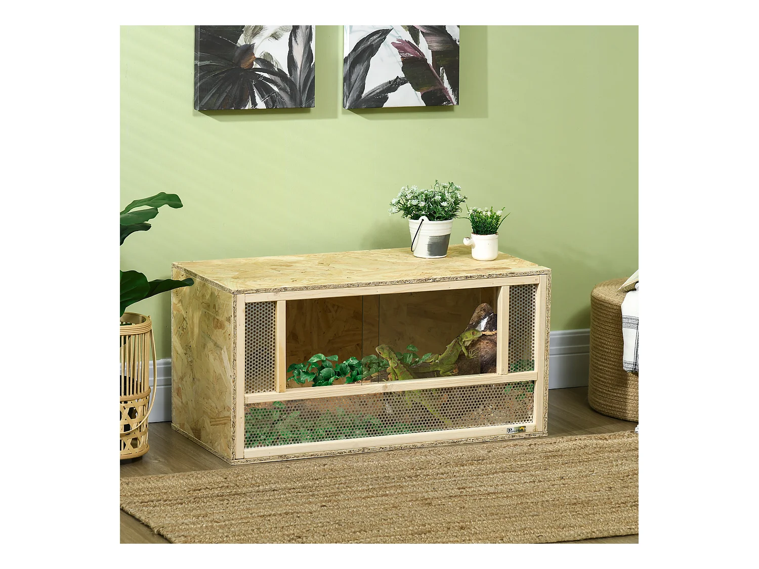 Terrarium - vivarium reptiles - 2 portes coulissantes verre trempé - parois maillées frontales - métal OSB
