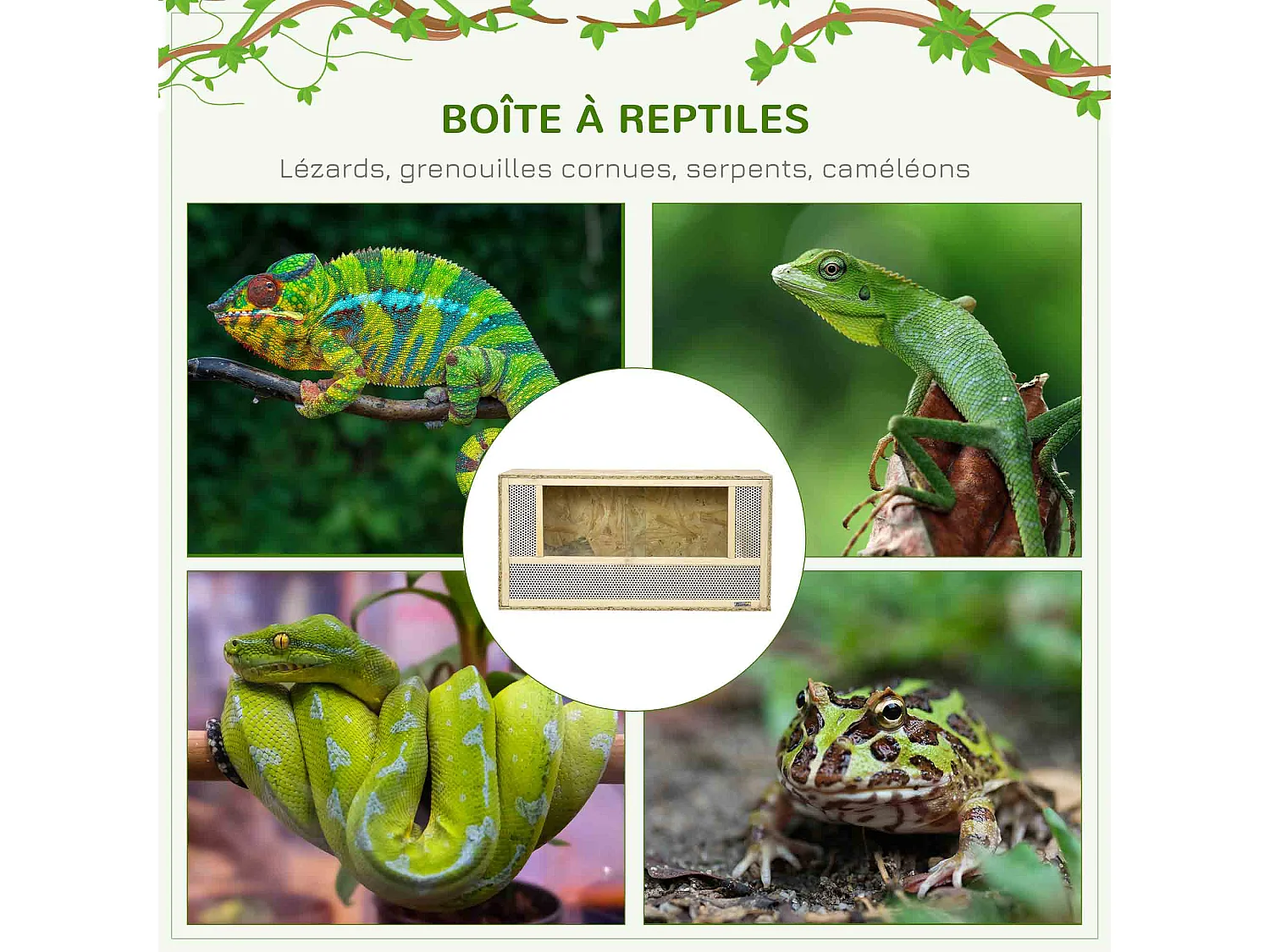 Terrarium - vivarium reptiles - 2 portes coulissantes verre trempé - parois maillées frontales - métal OSB
