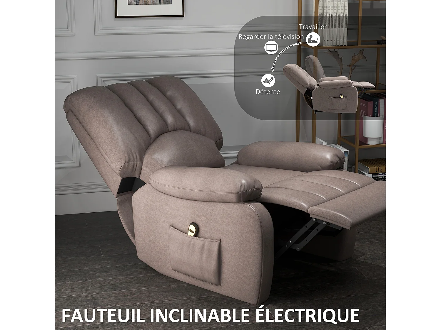 Fauteuil de relaxation électrique - fauteuil releveur inclinable - repose-pied ajustable - microfibre polyester gris