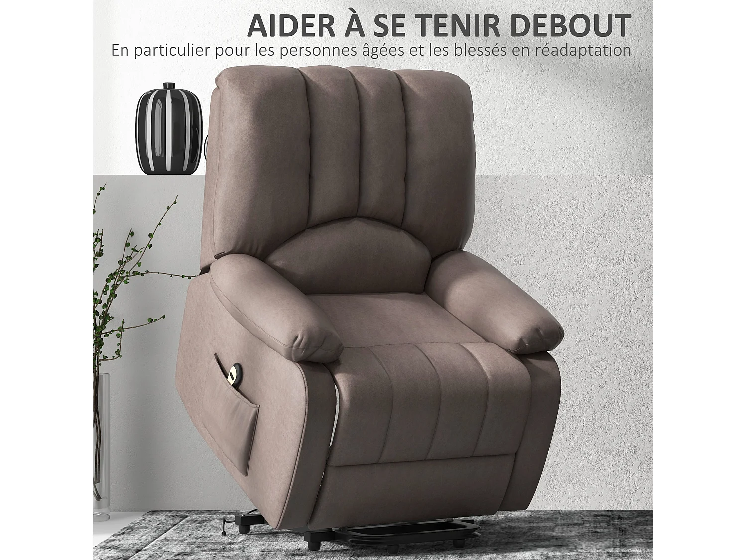 Fauteuil de relaxation électrique - fauteuil releveur inclinable - repose-pied ajustable - microfibre polyester gris