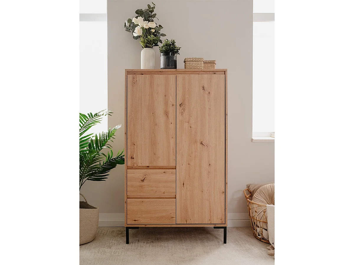 Buffet Haut 2 Portes 2 Tiroirs et 2 Étagères H139 cm - PLOCK