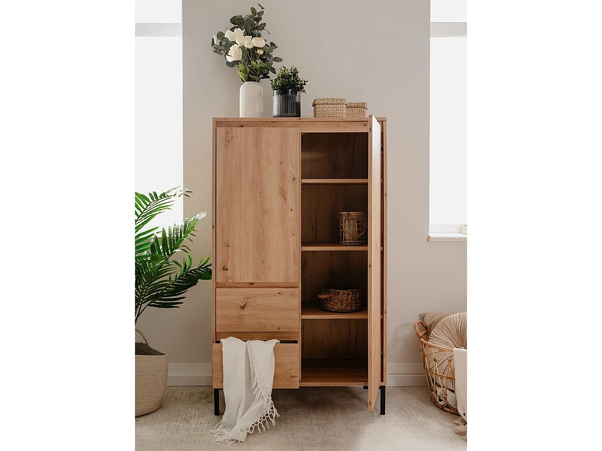 Buffet Haut 2 Portes 2 Tiroirs et 2 Étagères H139 cm - PLOCK