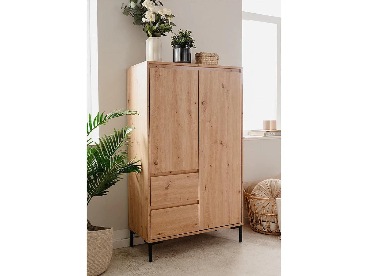 Buffet Haut 2 Portes 2 Tiroirs et 2 Étagères H139 cm - PLOCK