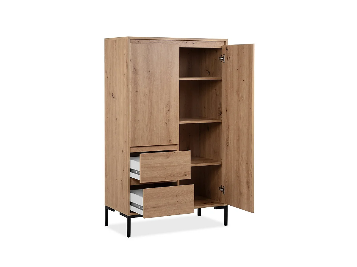 Buffet Haut 2 Portes 2 Tiroirs et 2 Étagères H139 cm - PLOCK