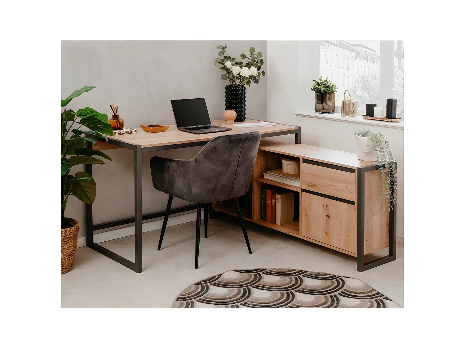 Scrivania d'Angolo Modulare in Decorazione Rovere L139 cm - Prague