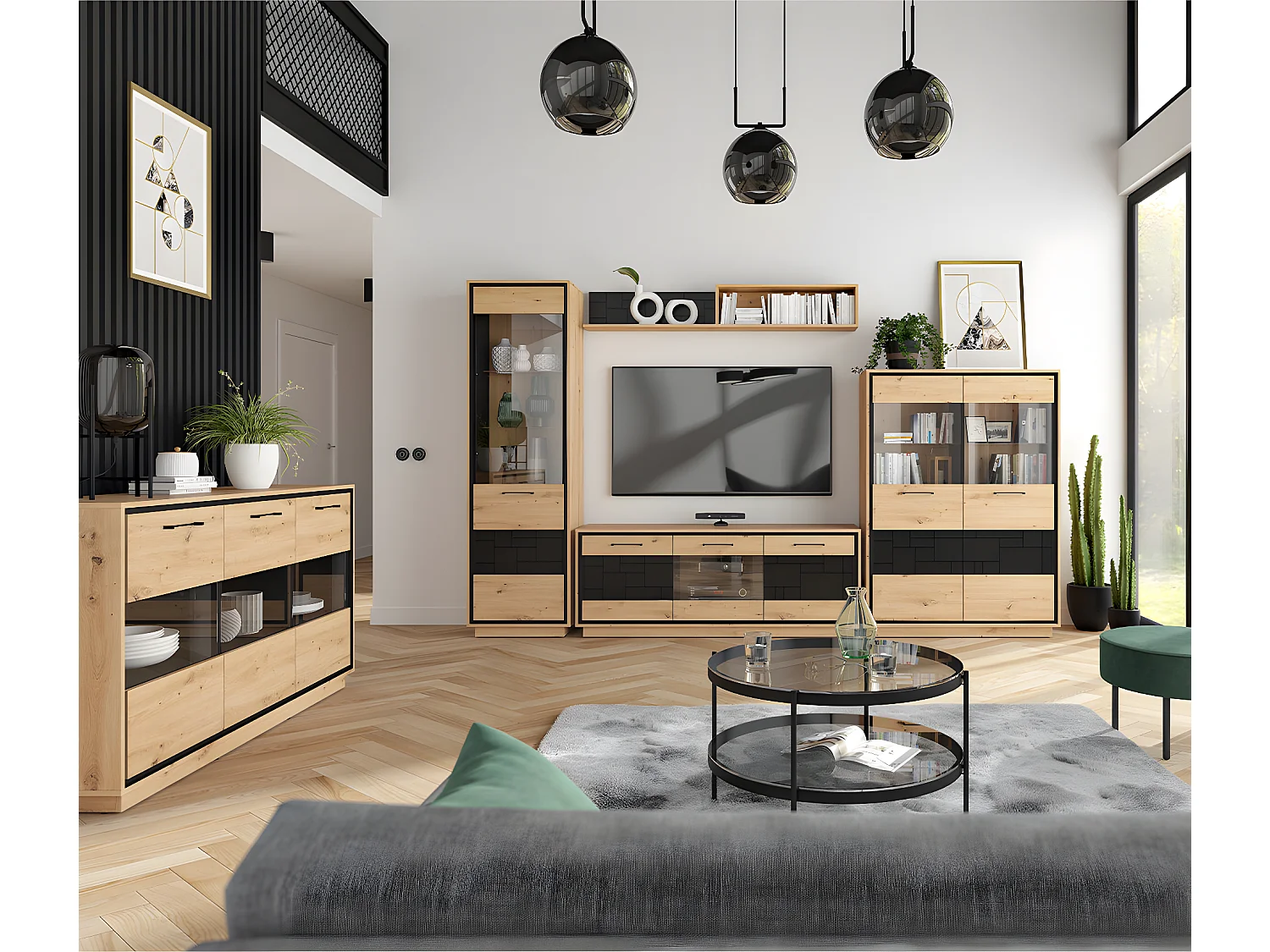 Buffet 3 portes Elijah Bois et Noir