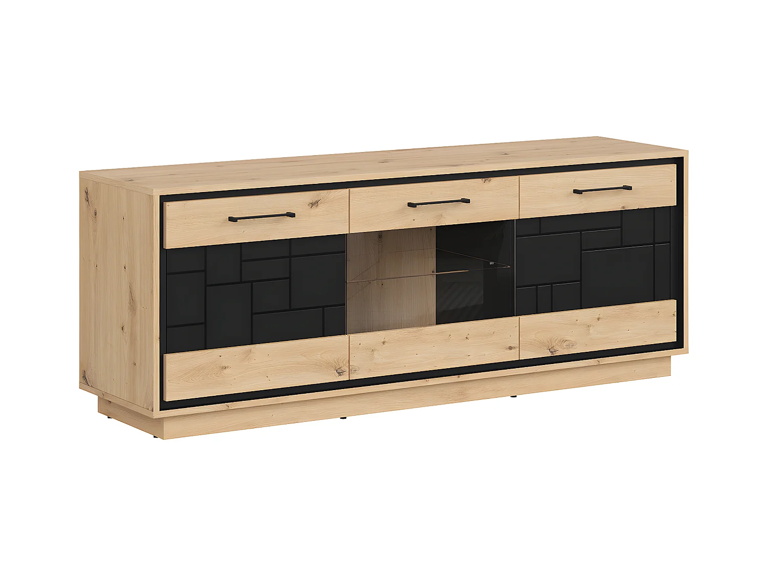 Meuble TV 3 portes 160 cm Elijah Bois et Noir