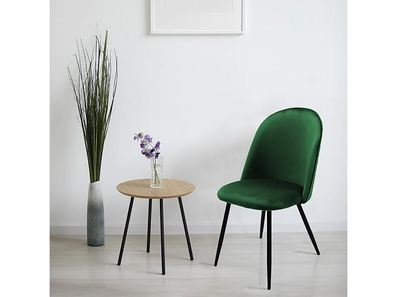 Lot 2 chaises capitonnées velours vert foncé avec pieds métal - FARY