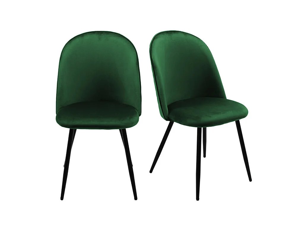 Lot 2 chaises capitonnées velours vert foncé avec pieds métal - FARY