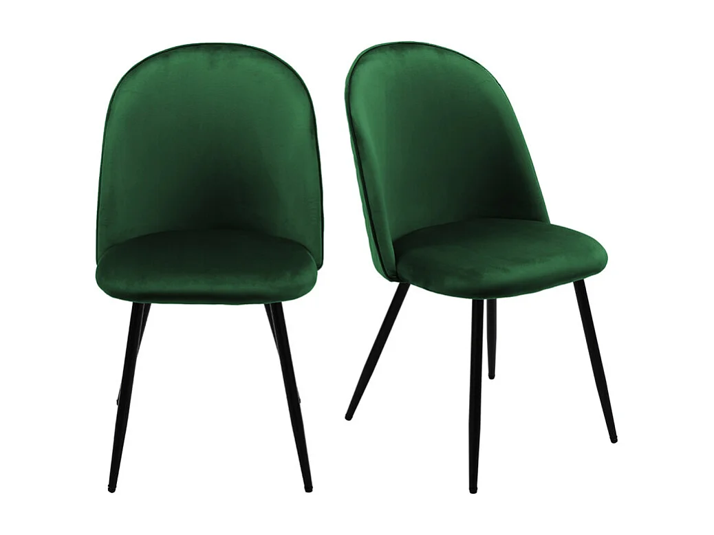 Lot 2 chaises capitonnées velours vert foncé avec pieds métal - FARY