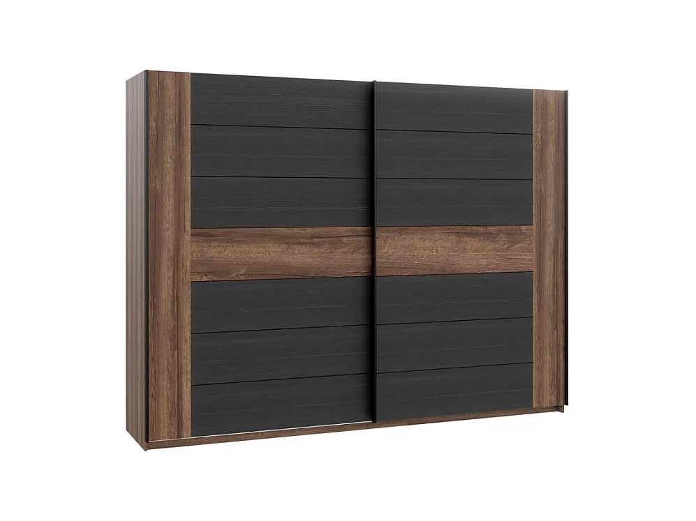 Armoire avec 2 portes coulissantes décor chêne foncé et noir - RIVIERA