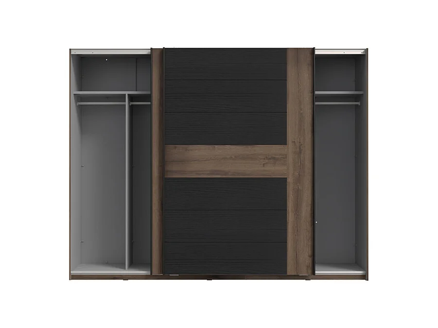 Armoire avec 2 portes coulissantes décor chêne foncé et noir - RIVIERA