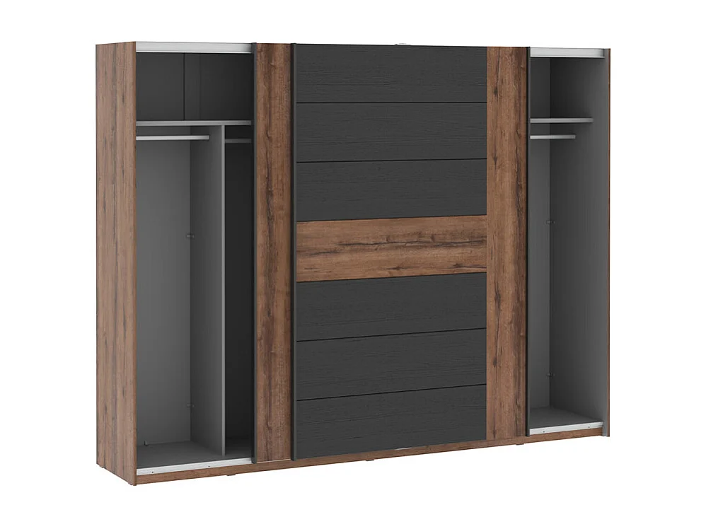 Armoire avec 2 portes coulissantes décor chêne foncé et noir - RIVIERA