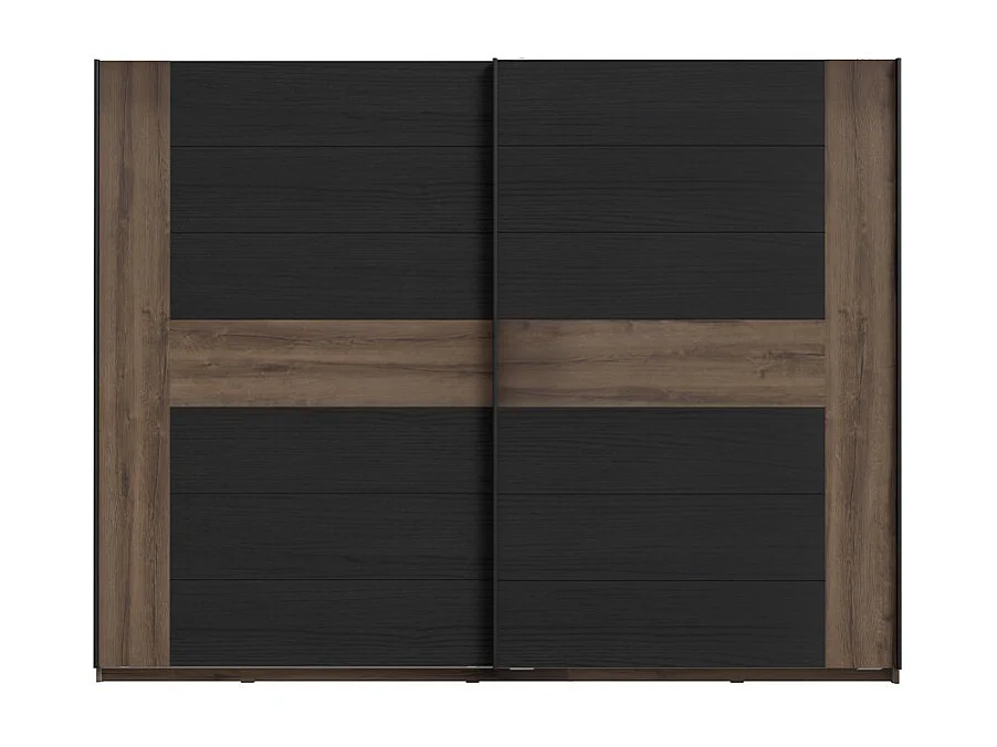Armoire avec 2 portes coulissantes décor chêne foncé et noir - RIVIERA