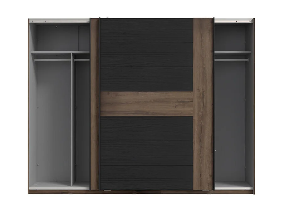 Armoire avec 2 portes coulissantes décor chêne foncé et noir - RIVIERA