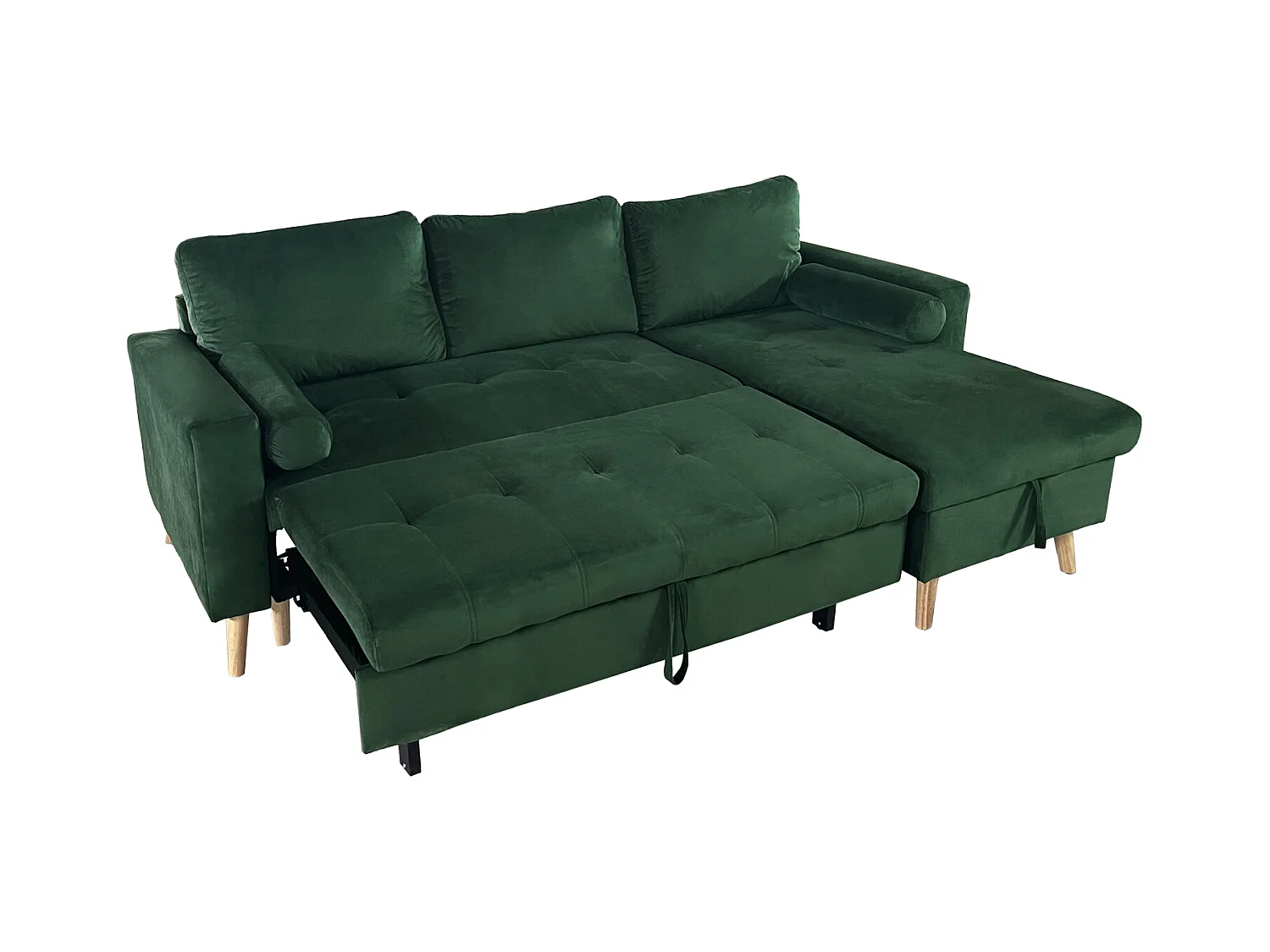 Eck-Couch-Sofa JAMES 3-Sitzer in grünem Velours
