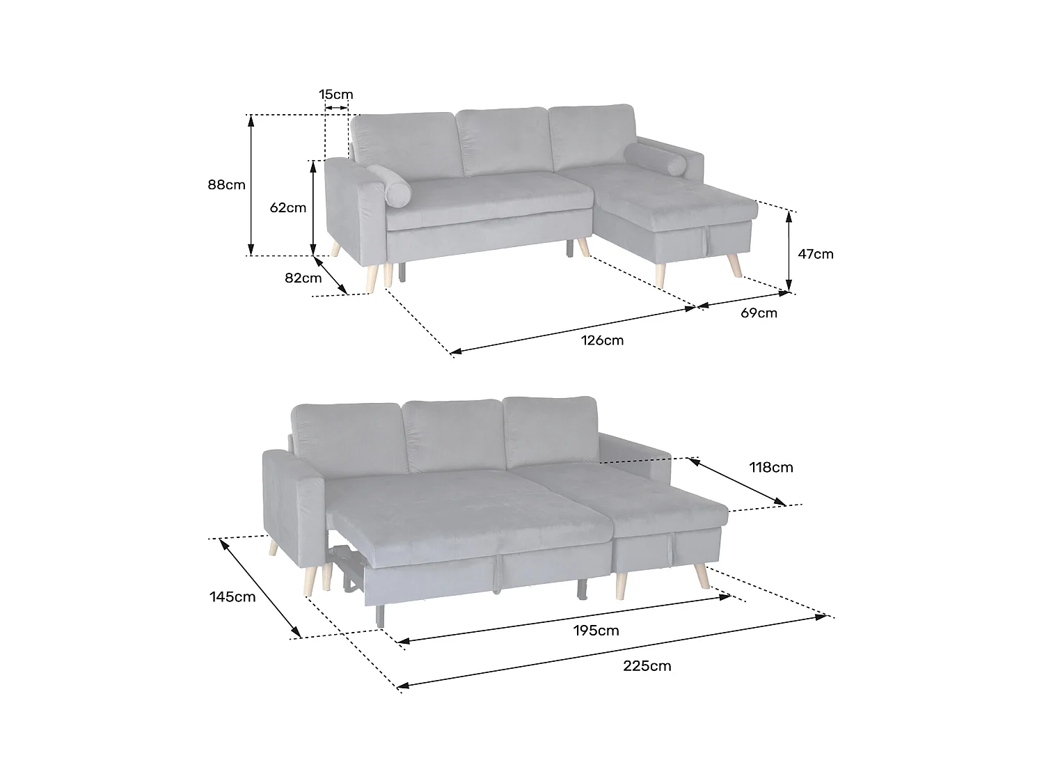 Eck-Couch-Sofa JAMES 3-Sitzer in grünem Velours