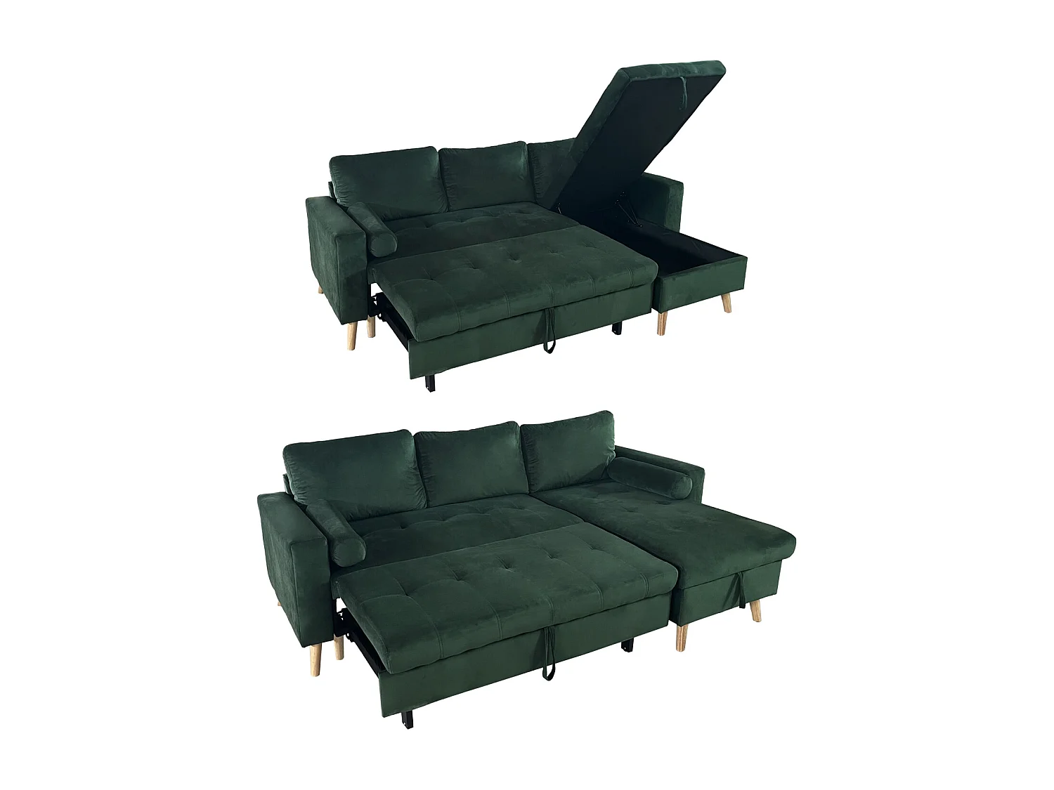 Eck-Couch-Sofa JAMES 3-Sitzer in grünem Velours