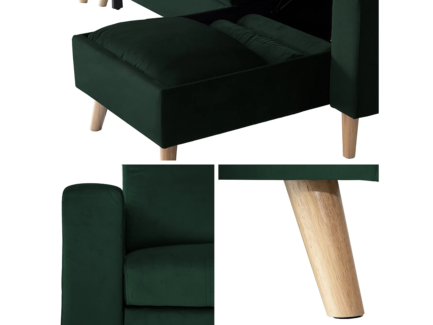 Eck-Couch-Sofa JAMES 3-Sitzer in grünem Velours