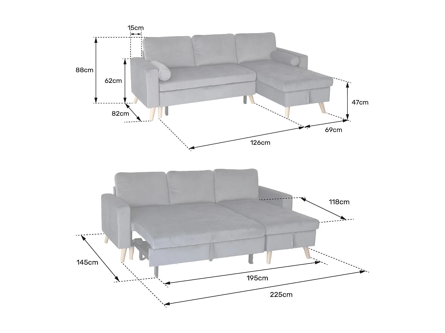 Eck-Couch-Sofa JAMES 3-Sitzer in grünem Velours