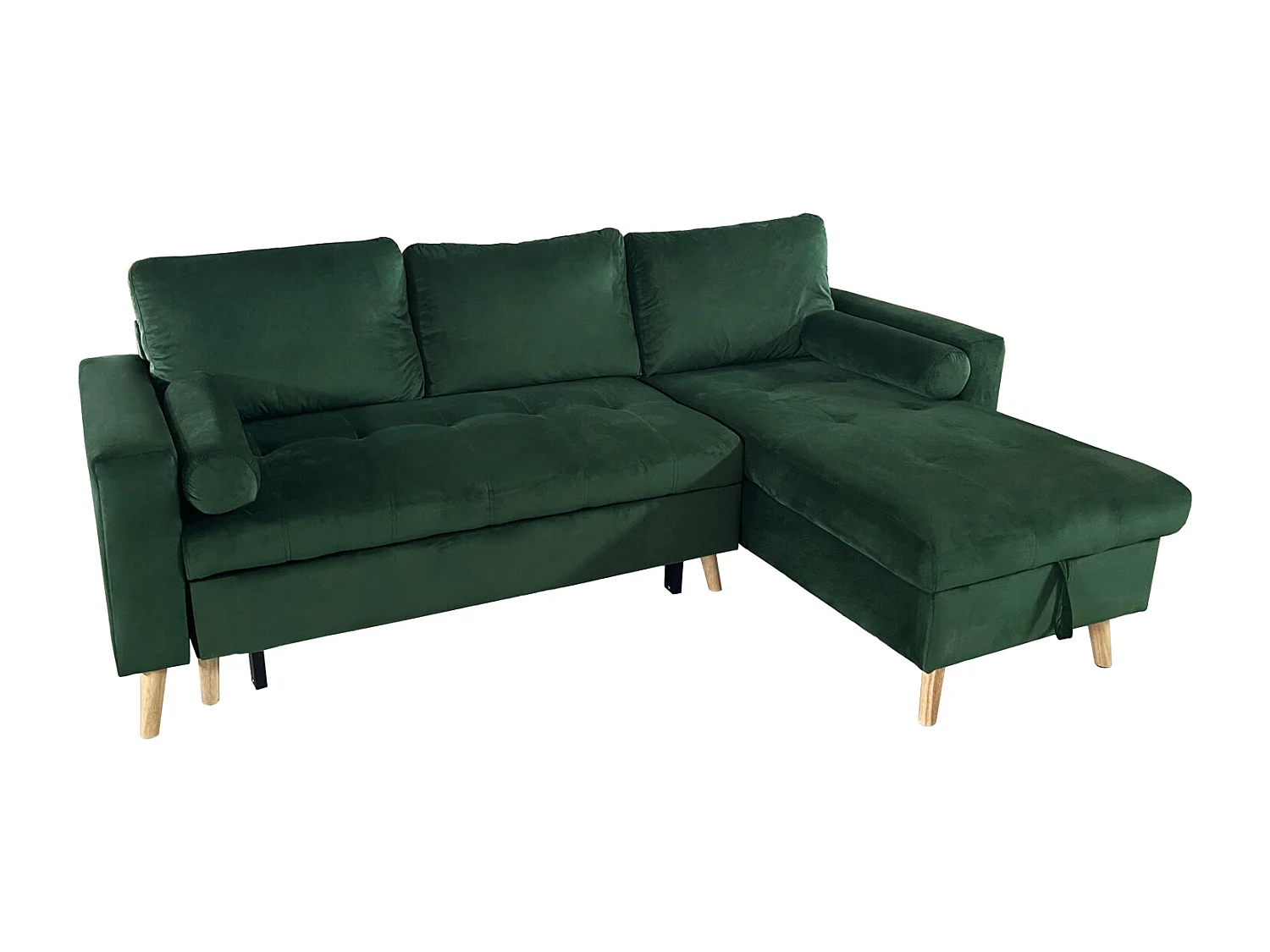 Canapé d'angle convertible JAMES 3 places en velours vert - HAPPY GARDEN