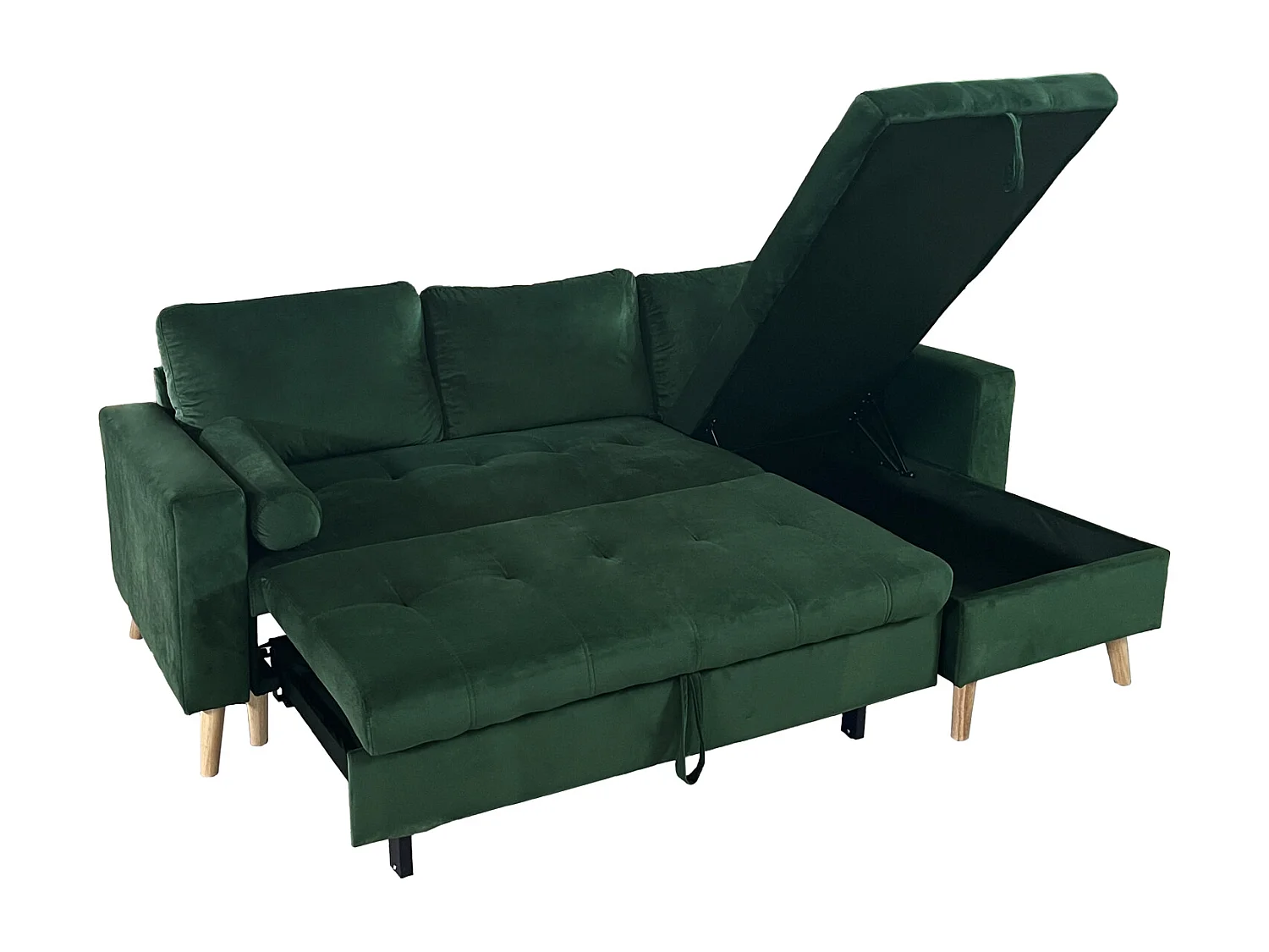 Canapé d'angle convertible JAMES 3 places en velours vert - HAPPY GARDEN