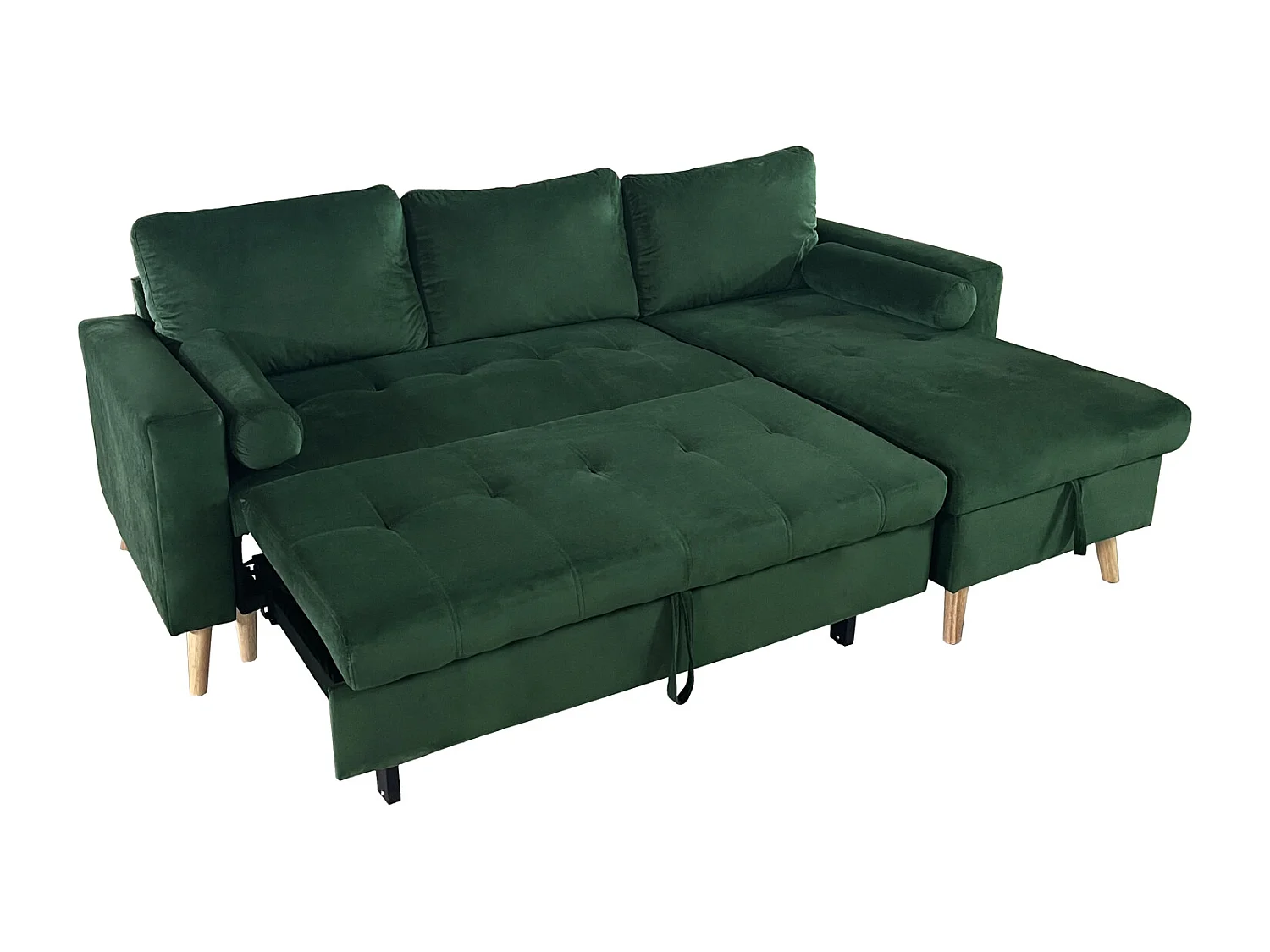 Canapé d'angle convertible JAMES 3 places en velours vert - HAPPY GARDEN