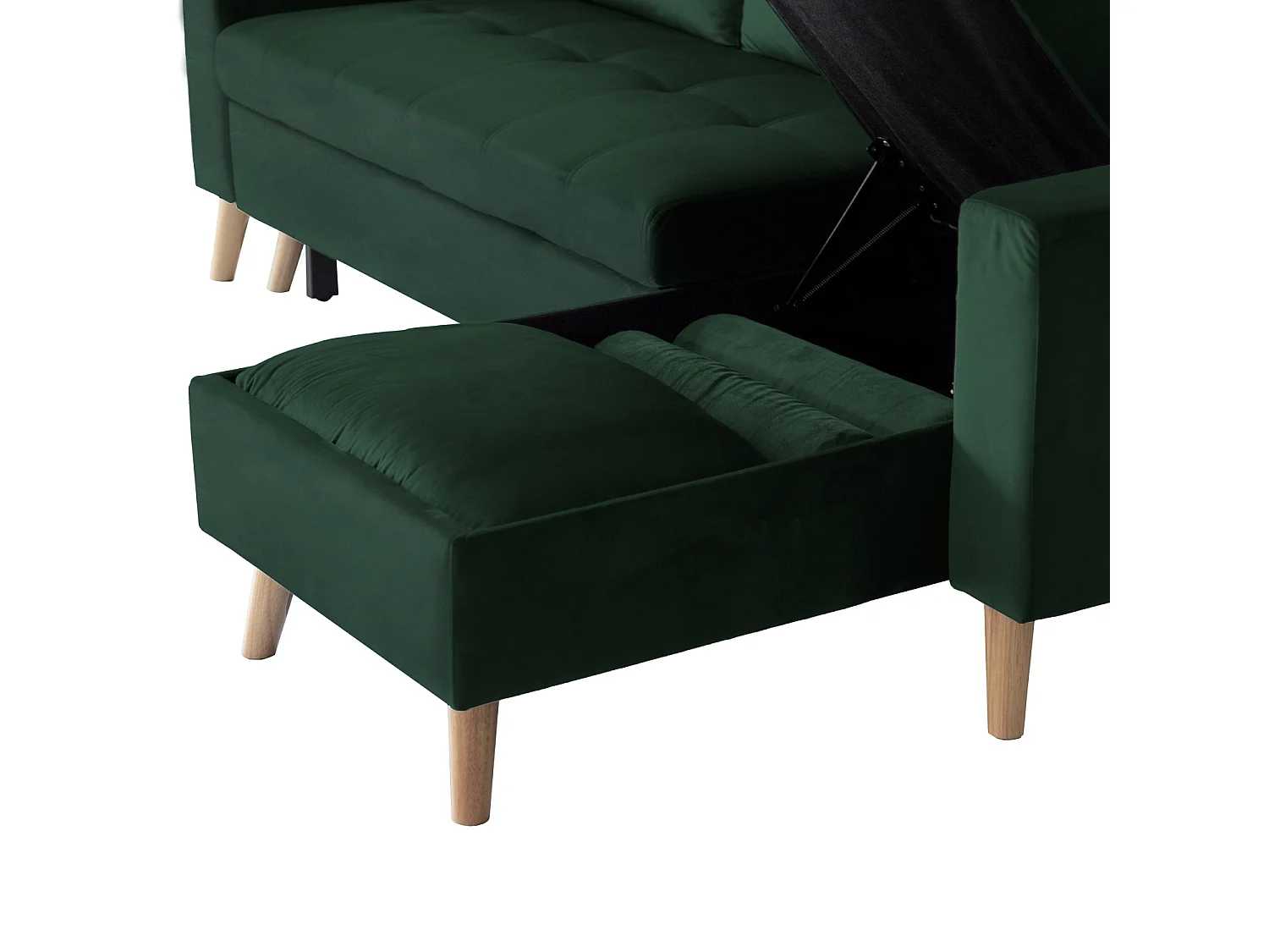 Canapé d'angle convertible JAMES 3 places en velours vert - HAPPY GARDEN