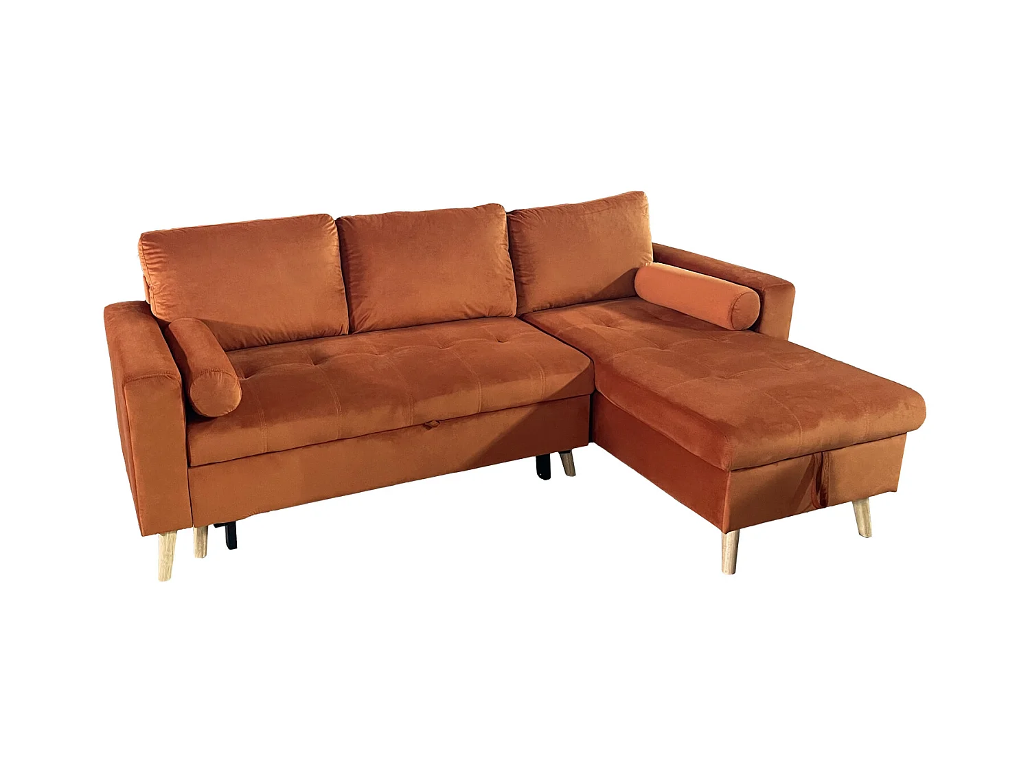 Canapé d'angle convertible JAMES 3 places en velours terracotta - HAPPY GARDEN