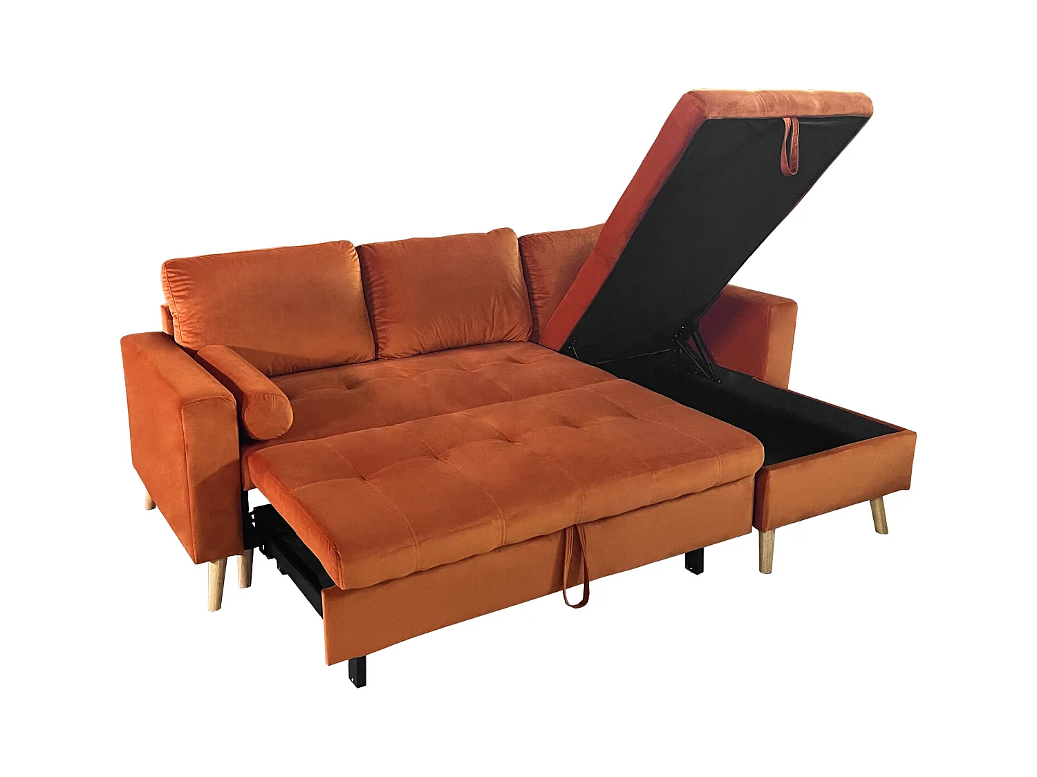 Canapé d'angle convertible JAMES 3 places en velours terracotta - HAPPY GARDEN