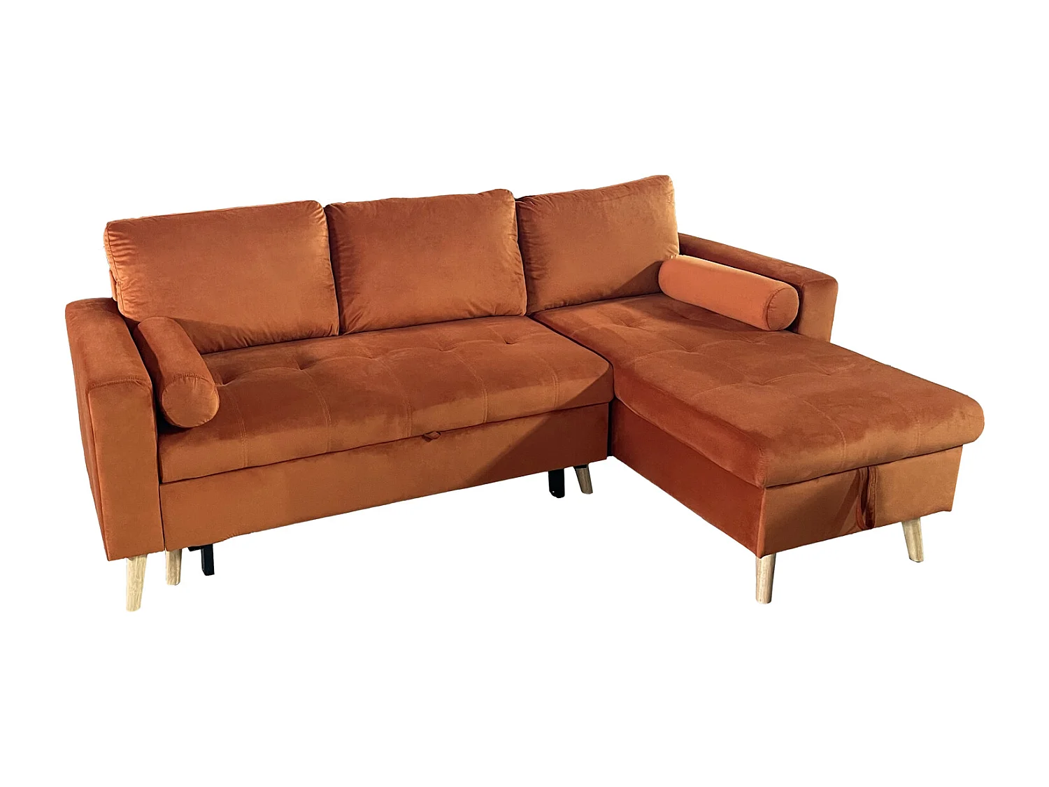 Canapé d'angle convertible JAMES 3 places en velours terracotta - HAPPY GARDEN