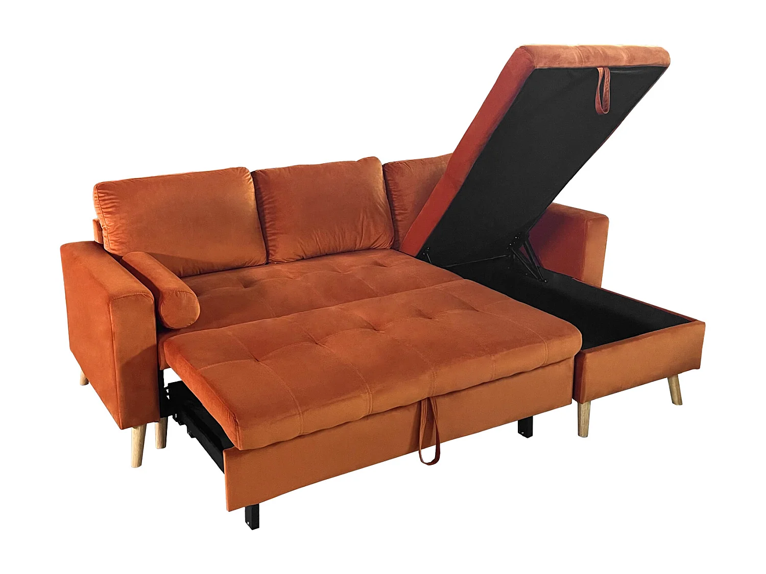 Canapé d'angle convertible JAMES 3 places en velours terracotta - HAPPY GARDEN