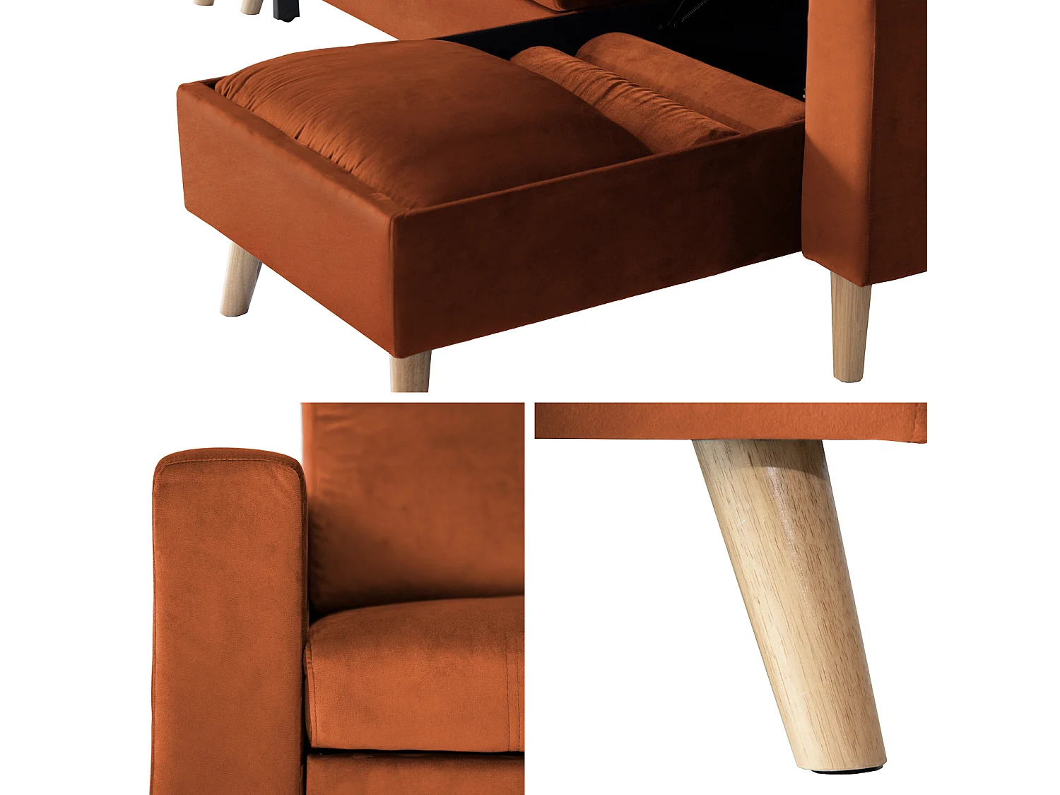 Canapé d'angle convertible JAMES 3 places en velours terracotta - HAPPY GARDEN