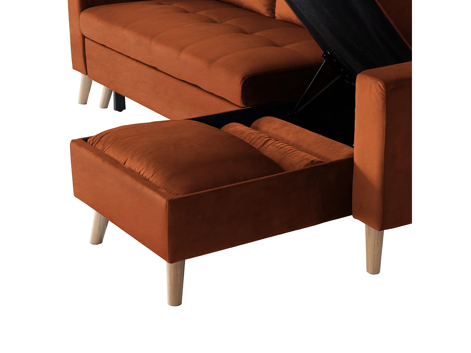 Canapé d'angle convertible JAMES 3 places en velours terracotta - HAPPY GARDEN