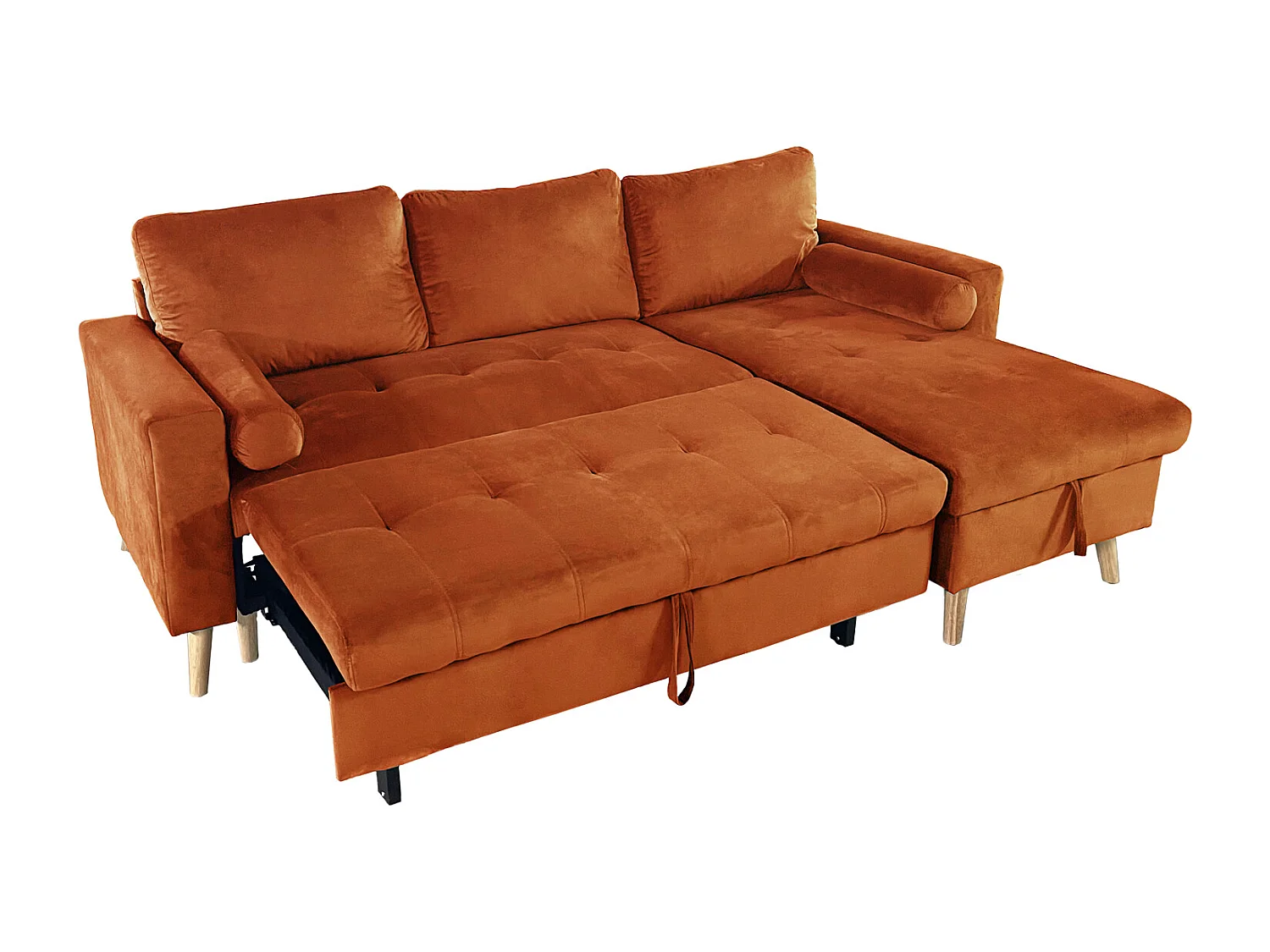 Canapé d'angle convertible JAMES 3 places en velours terracotta - HAPPY GARDEN